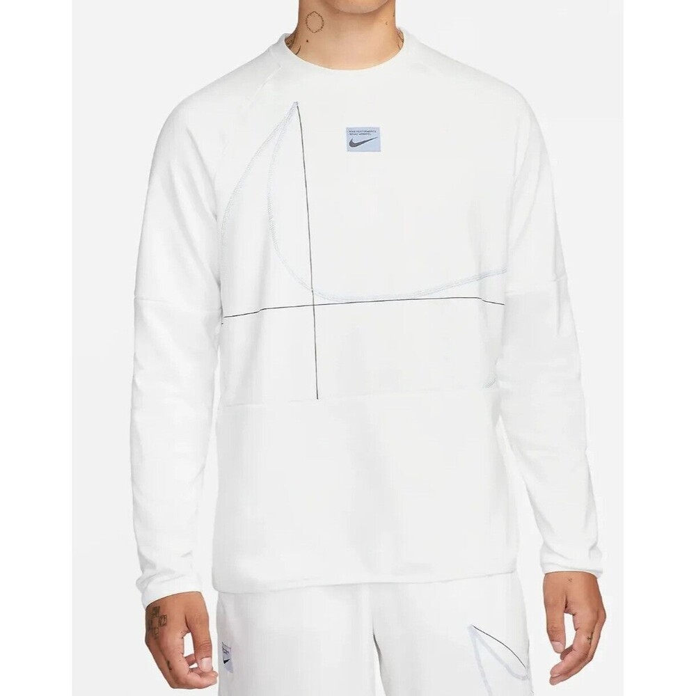 Nike Men's Dri-FIT Long-Sleeve Fleece Sweatshirt White Size Large DQ6622-121 NEW